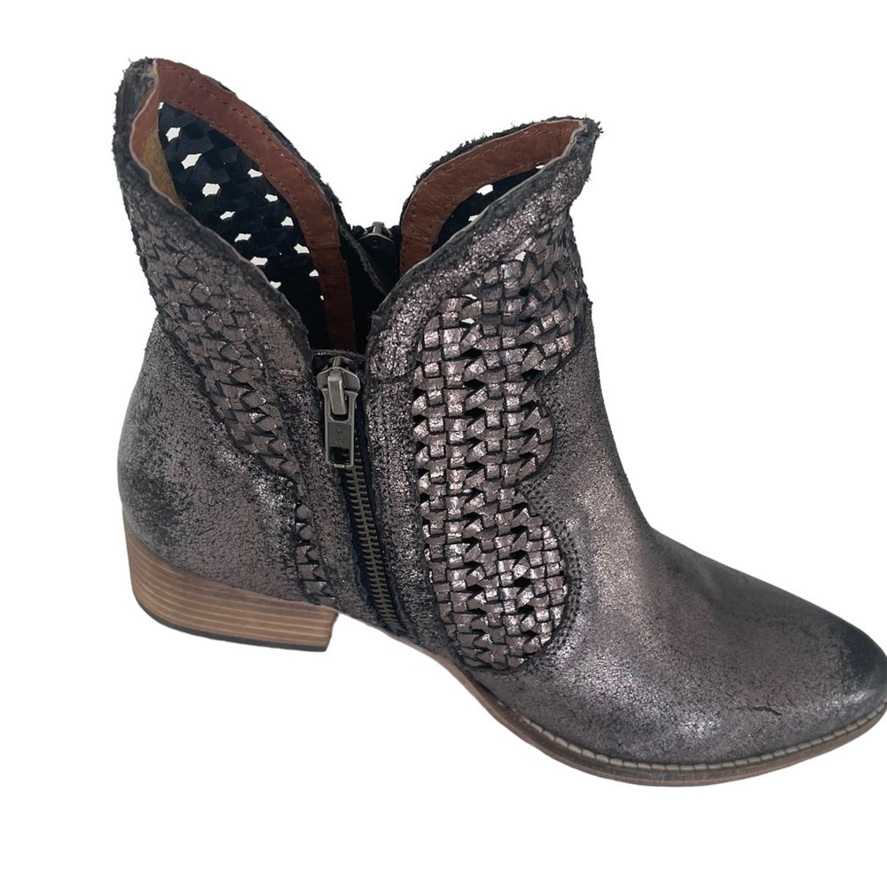 Seychelles Metallic Woven cutout leather ankle bootie